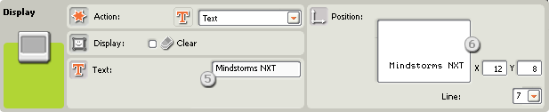 Image of the configuration pane for the Display block set to display some text
