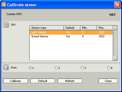 Image of Calibrate Sensors dialog box