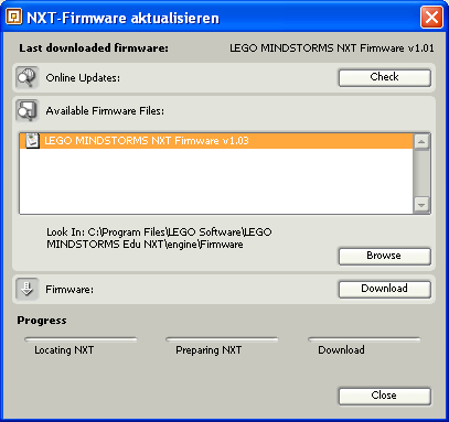 Image of Update NXT Firmware dialog box