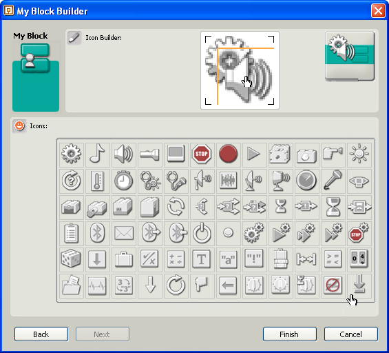 Image of second My Block Builder screen showing the icon design screen