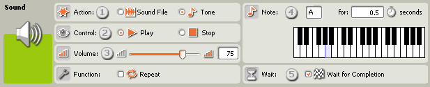 Image of the configuration pane for the Sound block with tone selected