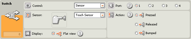Image of configuration pane for the Switch block, set to Touch Sensor