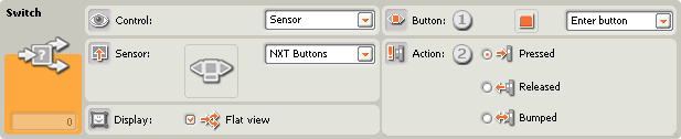 Image of configuration pane for the Switch block, set to NXT Buttons