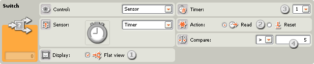 Image of configuration pane for the Switch block, set to Timer