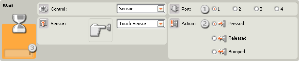Image of the configuration pane for the Wait-Touch Sensor block