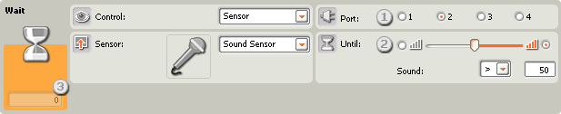 Image of the configuration pane for the Wait-Sound Sensor block