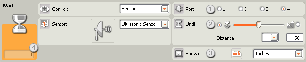 Image of the configuration pane for the Wait-Ultrasonic Sensor block