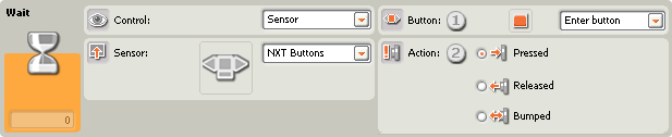 Image of configuration pane for Wait - NXT Buttons